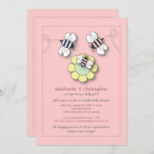 Happy Bee Family Paares Babydusche für Mädchen Einladung (Vorne/Hinten)