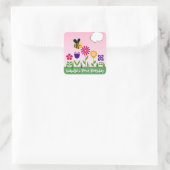 Happy Bee Flower Garden Personalisiert Quadratischer Aufkleber (Tasche)