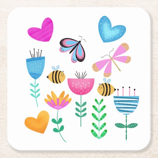 Happy Bee Garden Rechteckiger Pappuntersetzer (Vorderseite)
