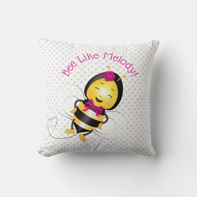 Happy Bee Girl Throw Kissen (Vorderseite)