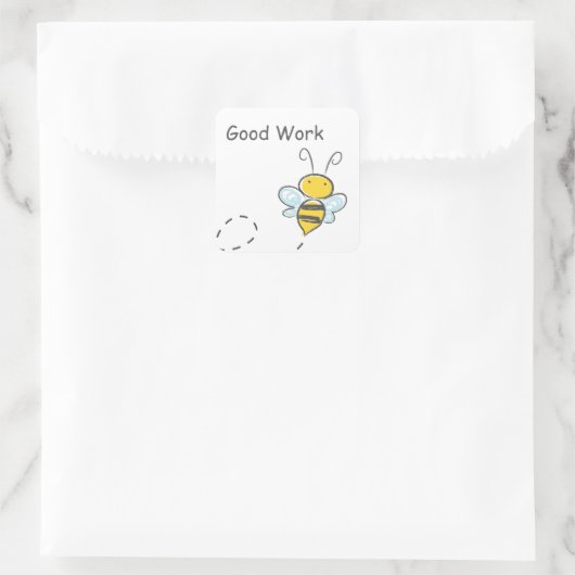 Happy Bee Good Work Quadratischer Aufkleber (Tasche)