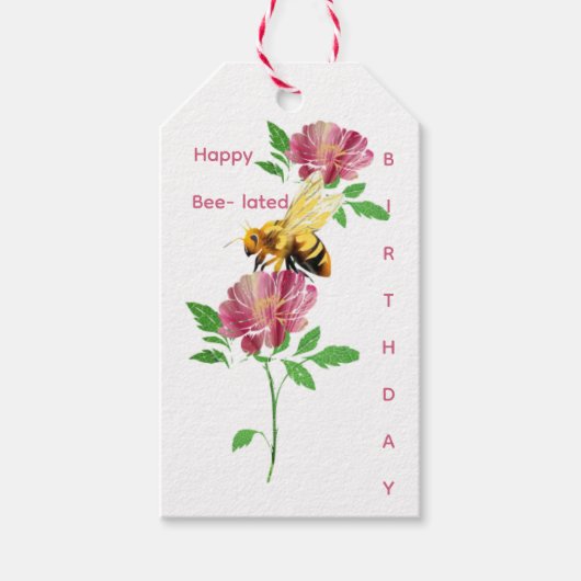 Happy bee-lated Birthday Geschenkanhänger (Vorderseite)
