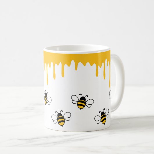 Happy Bee Niedlich Funny Honey Pattern Kaffeetasse (VorderseiteRechts)