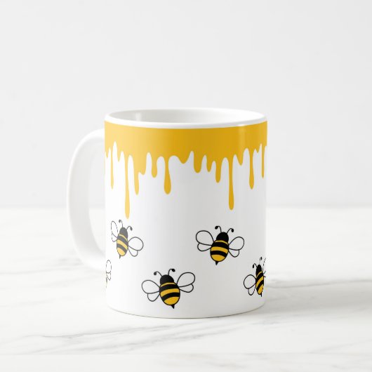 Happy Bee Niedlich Funny Honey Pattern Kaffeetasse (Vorderseite Links)