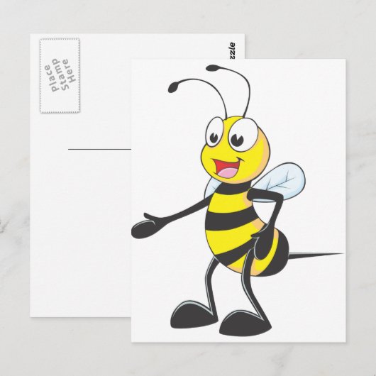 Happy Bee Pointing Postkarte (Vorne/Hinten)