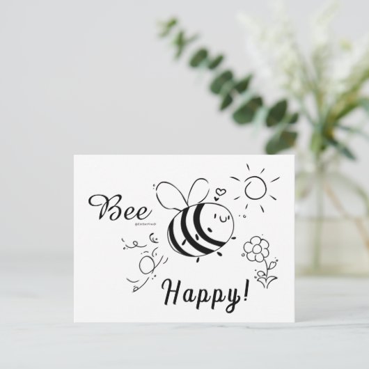 Happy Bee Postcard Postkarte (Stehend Vorderseite)