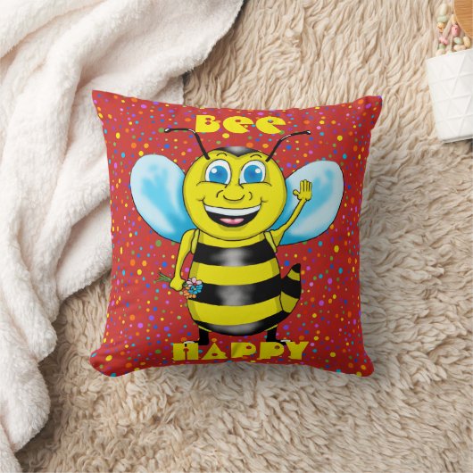 Happy Bee Square Pillow Kissen (Decke)