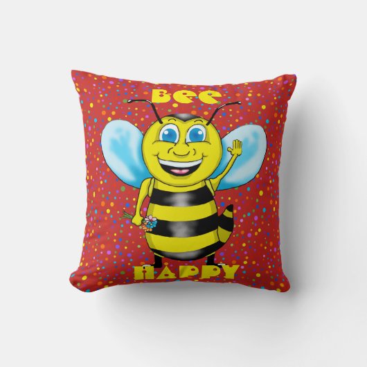 Happy Bee Square Pillow Kissen (Vorderseite)