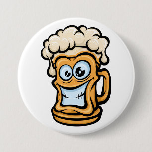 Happy Beer Tasse, Funny Illustration Button