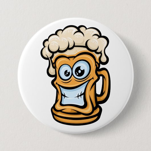 Happy Beer Tasse, Funny Illustration Button (Vorderseite)