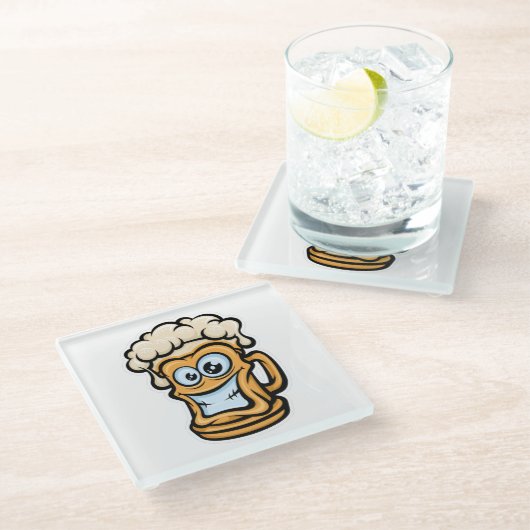 Happy Beer Tasse, Funny Illustration Glasuntersetzer (Schrägansicht)