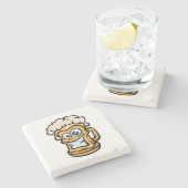 Happy Beer Tasse, Funny Illustration Steinuntersetzer (Seitenansicht)
