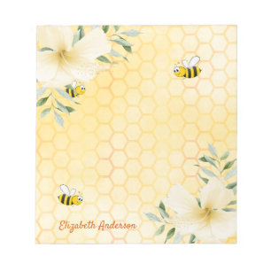Happy bees honeycomb pattern honey tropical floral notizblock