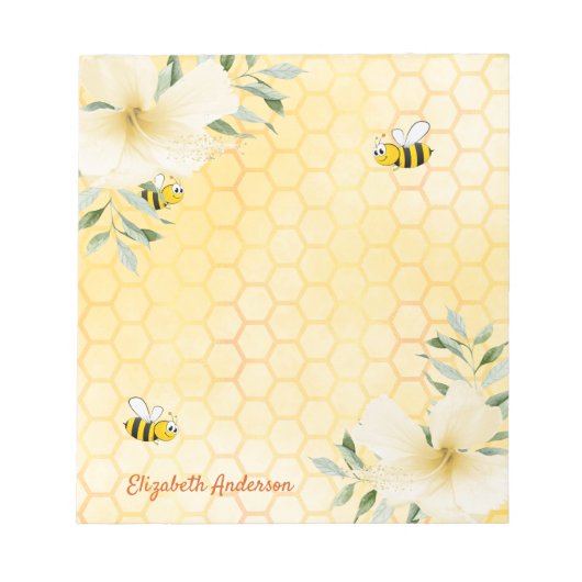 Happy bees honeycomb pattern honey tropical floral notizblock (Vorderseite)