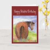 Happy Belated Funny Birthday, Horse Behind Spaß Karte (Gelbe Blume)