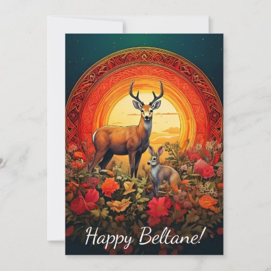 Happy Beltane Deer & Hare Card Feiertagskarte (Vorderseite)