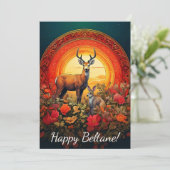 Happy Beltane Deer & Hare Card Feiertagskarte (Stehend Vorderseite)