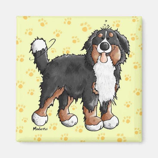 Happy Bernese Mountain Dog Cartoon Magnet (Vorne)