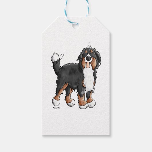 Happy Bernese Mountain Hund - Comic - Hunde - Cart Geschenkanhänger (Vorderseite)