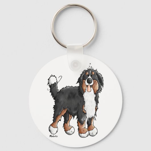 Happy Bernese Mountain Hund - Comic - Hunde - Cart Schlüsselanhänger (Vorderseite)