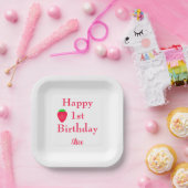 Happy Berry First Strawberry 1. Geburtstag 2024 Pappteller (Party)