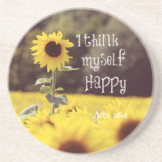 Happy Bible Verse mit Sonnenblumen Sandstein Untersetzer (Vorne)