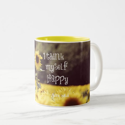Happy Bible Verse mit Sonnenblumen Zweifarbige Tasse (VorderseiteRechts)