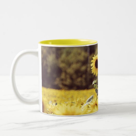 Happy Bible Verse mit Sonnenblumen Zweifarbige Tasse (Links)