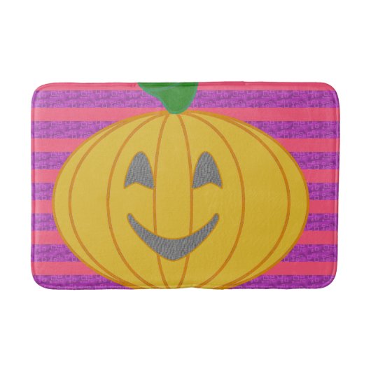 Happy Big Modern Orange Pumpkin on Purple and Pink Badematte (Vorderseite)
