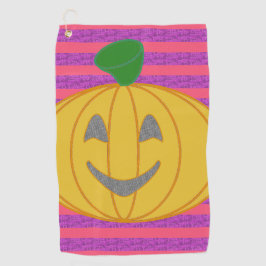 Happy Big Modern Orange Pumpkin on Purple and Pink Golfhandtuch
