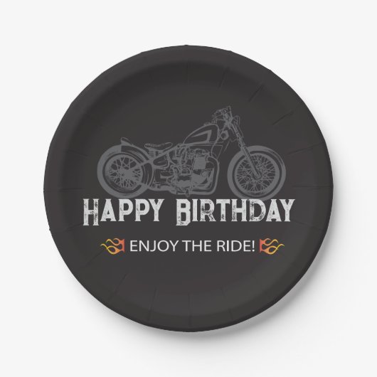 Happy Biker Birthday Motorrad Rider Pappteller (Vorderseite)