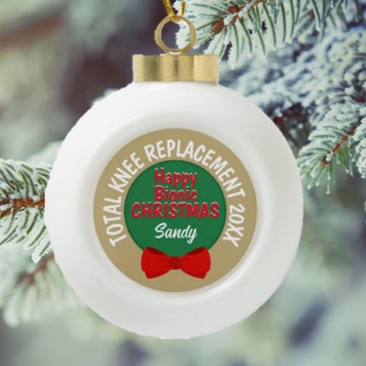 Happy Bionic Christmas(Knie-Ersatz)-Ornament Keramik Kugel-Ornament