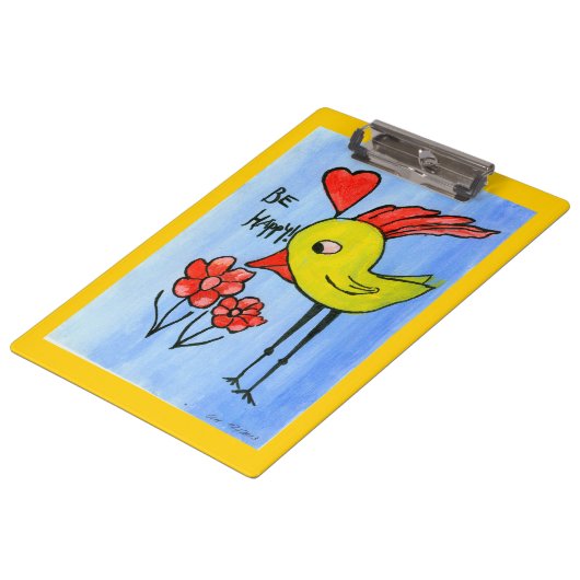 Happy Bird Clipboard Klemmbrett (Schrägansicht)