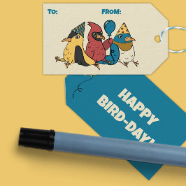 Happy Bird Day Cartoon Birds Thema Geburtstag Geschenkanhänger