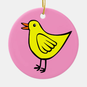 Happy Bird - Gelb und Rosa Keramikornament