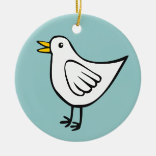 Happy Bird - White on Ocean Green Keramikornament