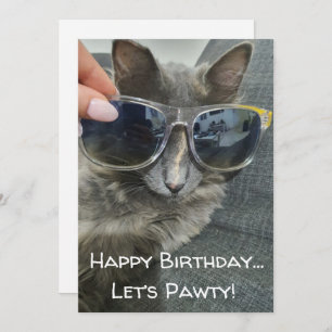 "Happy Birday Let's pawty" lustiges Cat Foto Mitteilungskarte