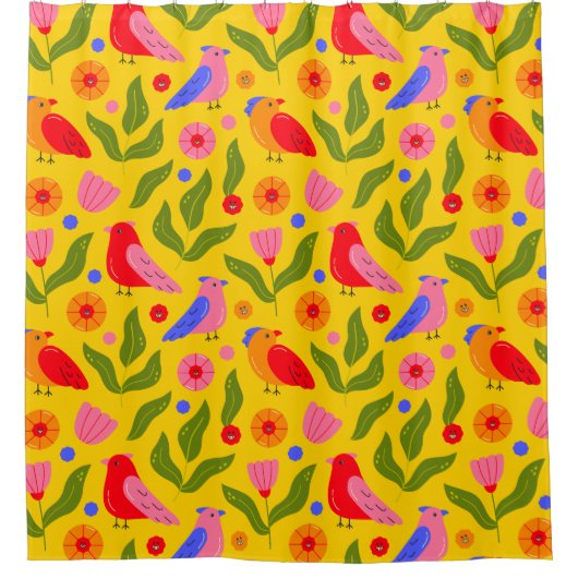 Happy Birds Flock Together fröhlich Duschvorhang (Vorderseite)