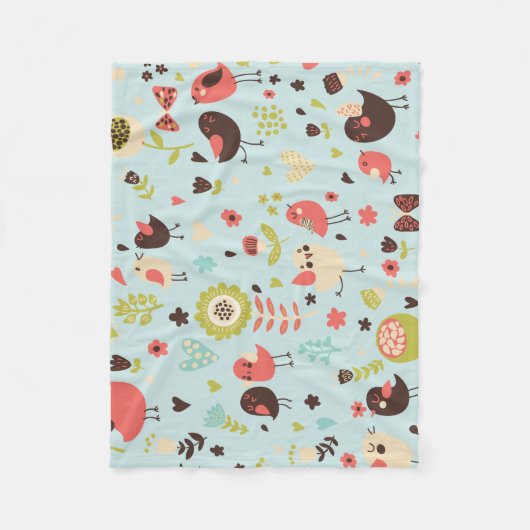 Happy Birds in Blume Fields Blanket Fleecedecke (Vorderseite)