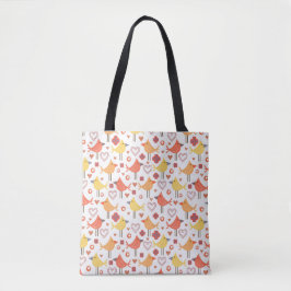 Happy Birds Print Tote Bag Tasche