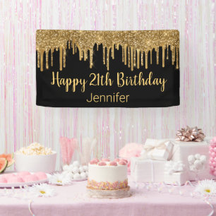Happy Birth Black Troppping Glitzer Chic Banner