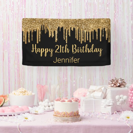 Happy Birth Black Troppping Glitzer Chic Banner (Party)