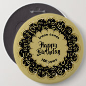 Happy Birthday, 100. Gold/Black Number Pattern Button (Vorne & Hinten)