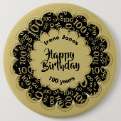 Happy Birthday, 100. Gold/Black Number Pattern Button (Vorderseite)
