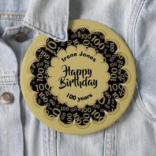 Happy Birthday, 100. Gold/Black Number Pattern Button (Beispiel)
