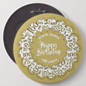 Happy Birthday, 100. Gold/White Number Pattern Button (Vorne & Hinten)