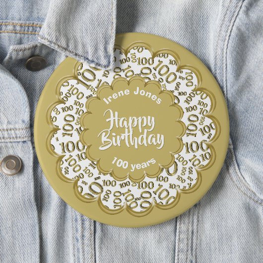 Happy Birthday, 100. Gold/White Number Pattern Button (Beispiel)