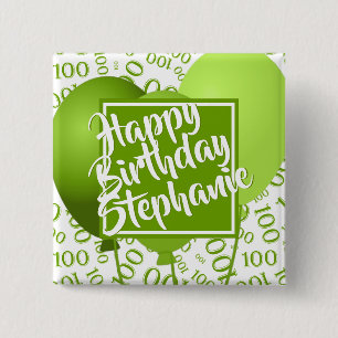 Happy Birthday - 100. Nummer Muster Grün/Weiß Button