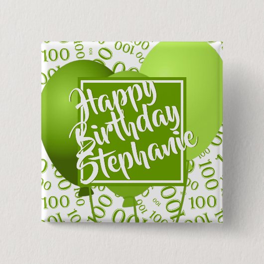 Happy Birthday - 100. Nummer Muster Grün/Weiß Button (Vorderseite)