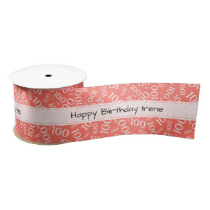 Happy Birthday 100 Zahlen-Muster Koralle/Weiß Satinband